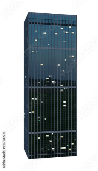 Fototapeta 3D Modern office tower at night showing illuminated windows