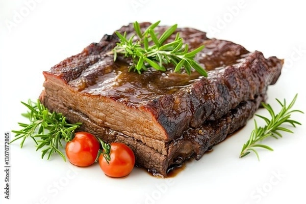 Fototapeta Braised beef brisket isolated on white background 