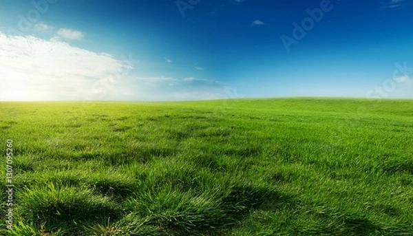 Obraz 【背景素材】美しい緑の草原と青空の風景