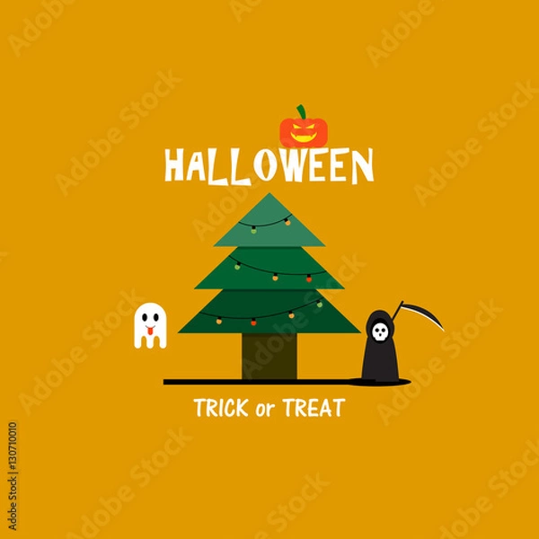 Obraz vector illustration of cute cartoon ghost and halloween pumpkin