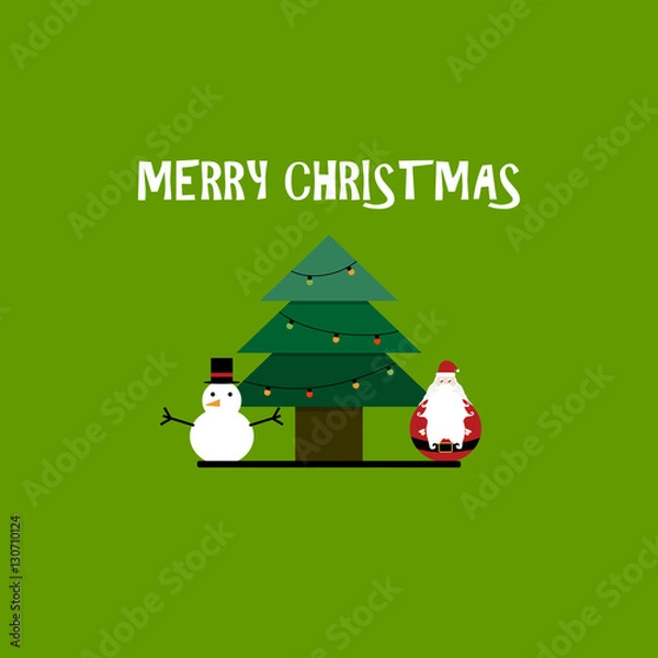 Obraz vector illustration of cute cartoon santa claus with snowman and christmas tree