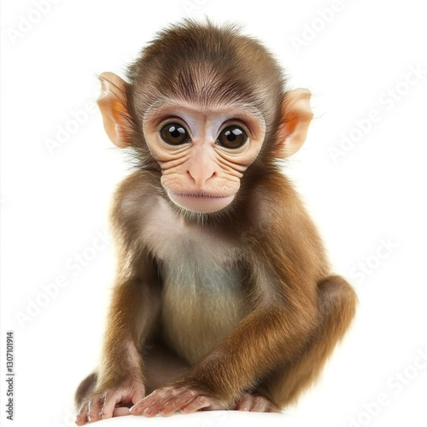 Fototapeta Baby monkey with large eyes isolated on white background