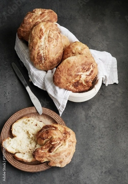 Obraz Fresh bakery buns, homemade with cinnamon and butter