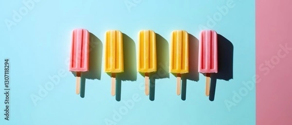 Fototapeta Colorful Summer Frozen Treats on a Bright Background with Pop Art Style, Perfect for Refreshing Snacking and Seasonal Enjoyment in Hot Weather