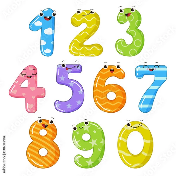 Fototapeta Vector set of bright and colorful numbers with emotions for children