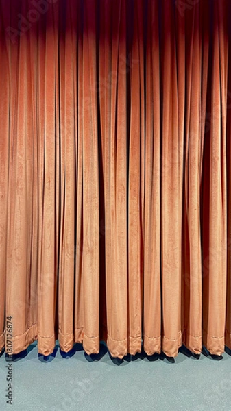 Fototapeta Theater curtains orange with cool blue colors. Curtain design for performance.