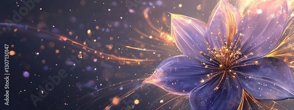 Obraz Abstract flower with glowing elements on a dark background