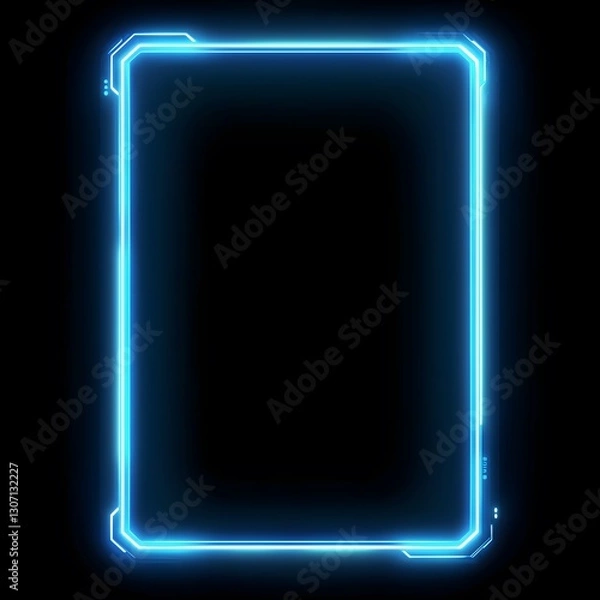 Fototapeta Glowing Blue Neon Rectangular Frame on Black
