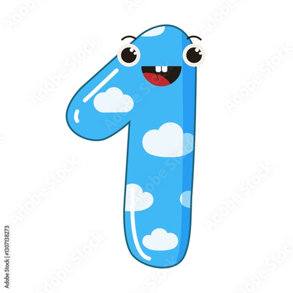 Fototapeta Vector illustration of colorful number one with eyes for children