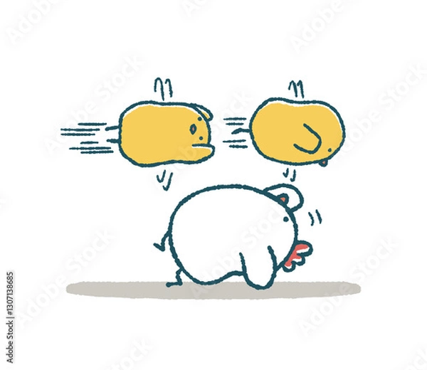 Obraz ゆるいにわとりはひよこの突撃を躱す