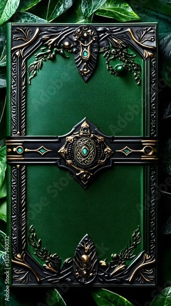 Fototapeta Elegant green book with gold trim and intricate design on the cover
