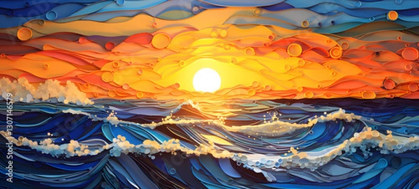 Obraz quilling paper sunrise, ai generative