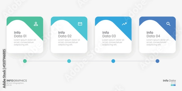 Obraz Business minimal Infographics template. 4 steps timeline with options and marketing icons .Vector timeline infographic with four square connected elements. Design can be use for presentation.