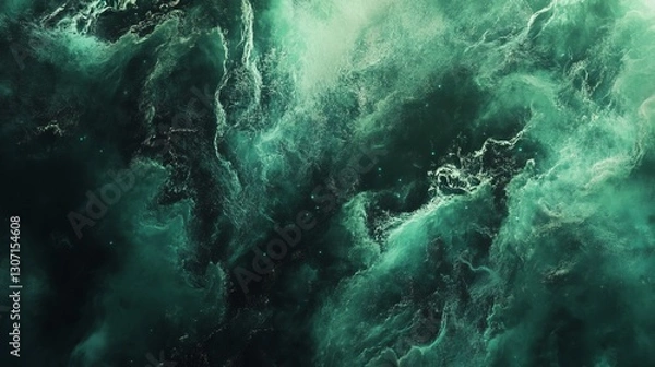 Fototapeta Dark emerald and forest green swirls, moody and luxurious with glossy transitions