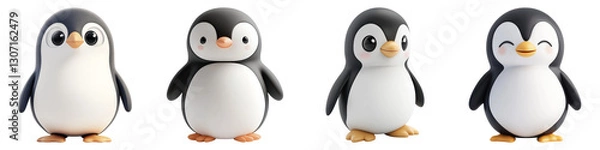Fototapeta Cute penguins with various expressions in minimal