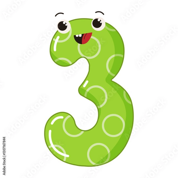 Fototapeta Vector illustration of colorful number three with eyes for children