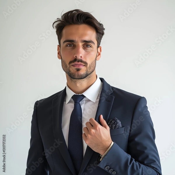 Fototapeta Un hombre de 20 años es un oficinista guapo.Llevo un traje, me queda bien la barba y me gusta el peinado.