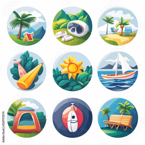 Fototapeta Vacation and Travel Icons Collection Featuring Beach, Tent and More