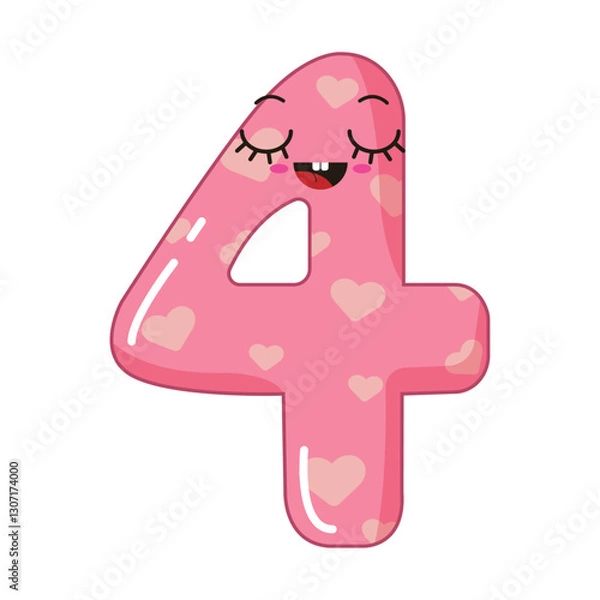 Fototapeta Vector illustration of colorful number four with eyes for children
