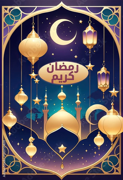Fototapeta Islamic Traditional Ramadan Kareem Greeting Card, using generative ai