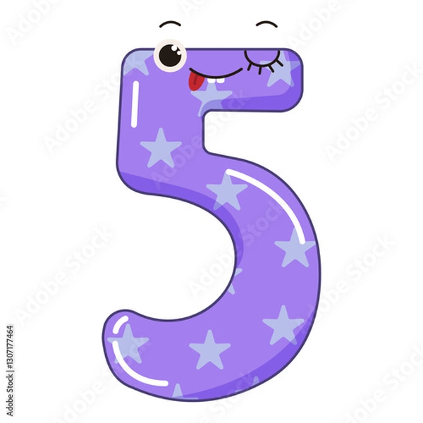 Fototapeta Vector illustration of colorful number five with eyes for children