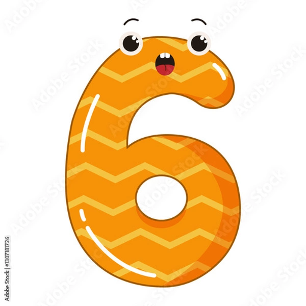 Fototapeta Vector illustration of colorful number six with eyes for children