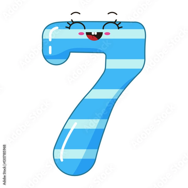 Fototapeta Vector illustration of the colorful number seven with eyes for children