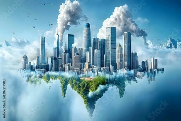 Fototapeta Sky City: Floating Metropolis Above Clouds