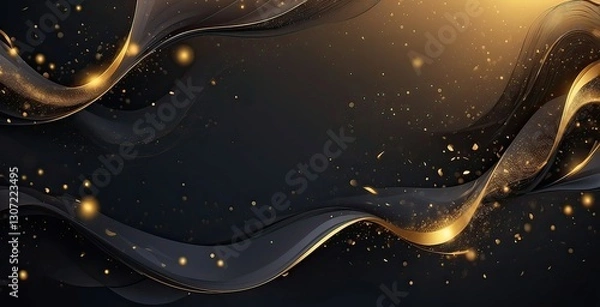 Fototapeta Swirling black and gold abstract design with sparkling elements creating a luxurious atmosphere, created by ai generated