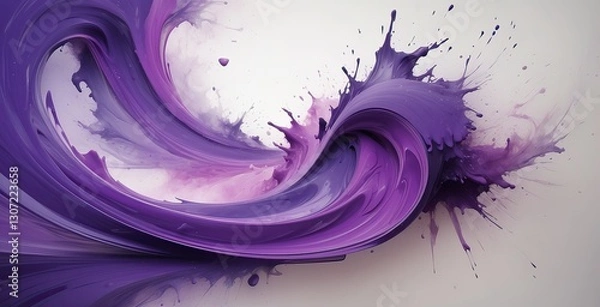 Fototapeta Vibrant purple paint swirls creating dynamic patterns on a light background, created by ai generated