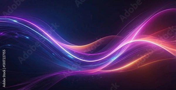 Fototapeta Colorful abstract light waves create dynamic flow in a dark background setting at a digital art exhibition, created by ai generated