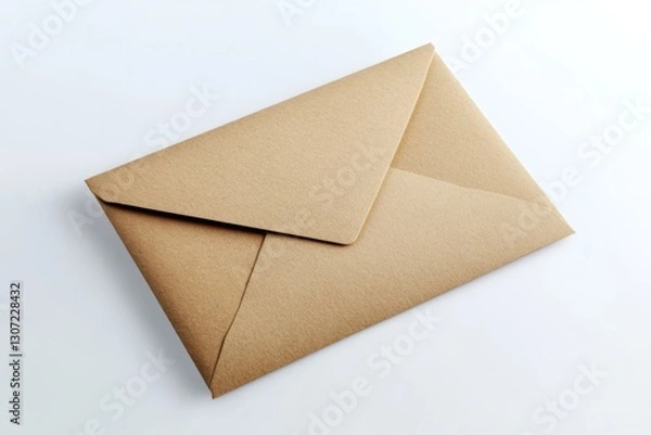 Fototapeta Stock photo of a brown envelope placed on a clean white background ideal for stationery mockups
