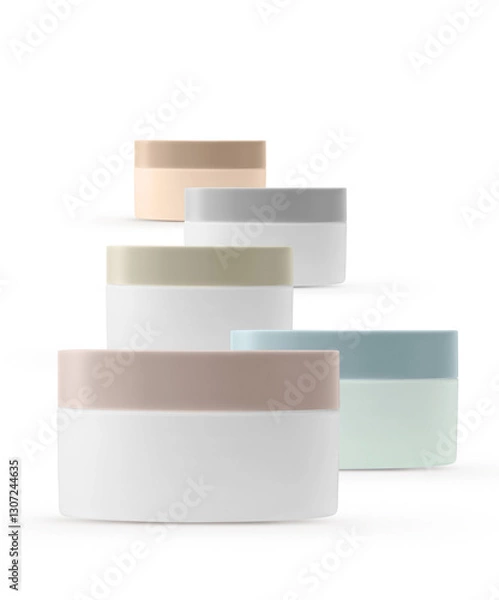 Obraz The Group Of Blank Cosmetic Container for Cream, Powder isolated on White background