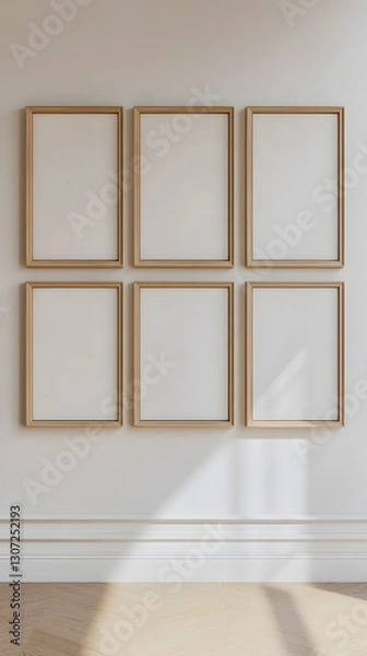 Obraz Three empty picture frames hang on the wall of an elegant living room
