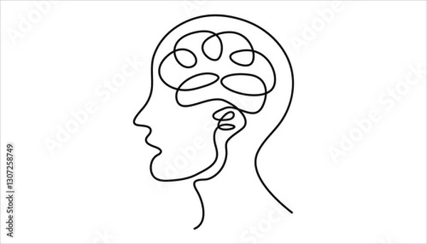 Obraz Psychology and Mindset Continuous One Line Drawing Illustration. Confused and Focused Brain One-Line Drawing.