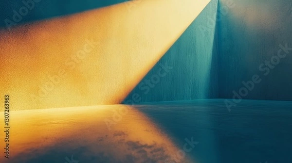 Fototapeta sun, low-angle, blue solid background, bright, golden sun near the horizon, casting long rays and deep shadows.
