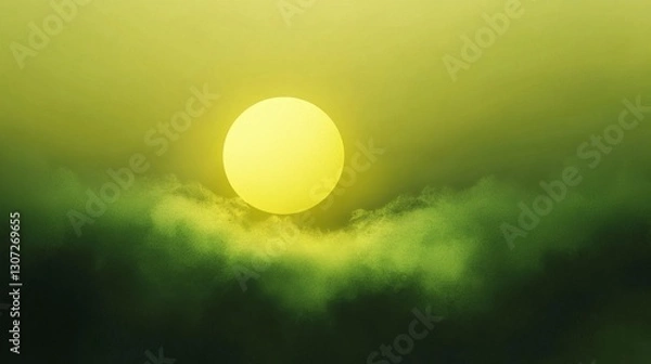 Fototapeta sun, macro, green solid background, soft, glowing sun peeking through a fresh, green atmosphere, calm and tranquil.