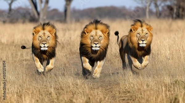 Fototapeta The lion (Panthera leo) is a powerful predator found in Africa and parts of Asia, known for its mane and social pride living.