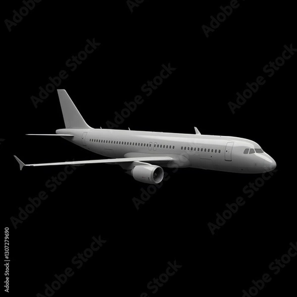 Fototapeta Realistic 3D rendering of a commercial airplane on a black background