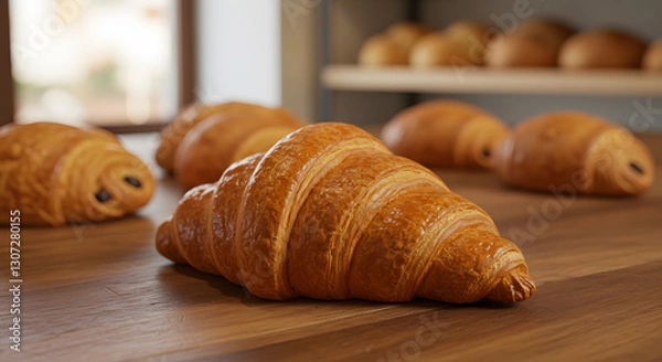Obraz fresh croissant on wooden table