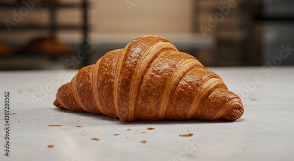 Obraz fresh crispy croissant on wooden table