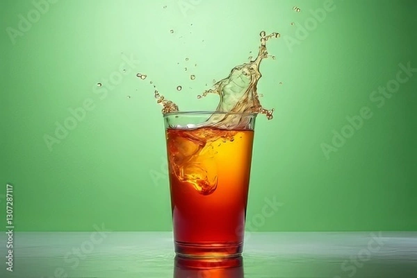 Fototapeta Refreshing Drink Splashing Out of a Glass with Ice