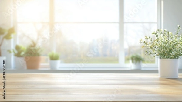 Fototapeta Bright Workspace with Natural Light and Green Plants