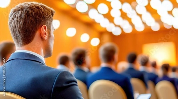 Fototapeta Professional Man Sitting In A Brightly Lit Meeting.