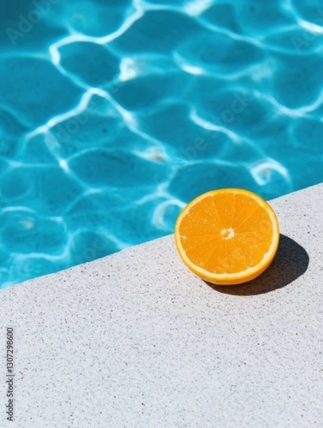 Fototapeta Refreshing summer orange by the poolside sunny environment realistic photo vibrant colors