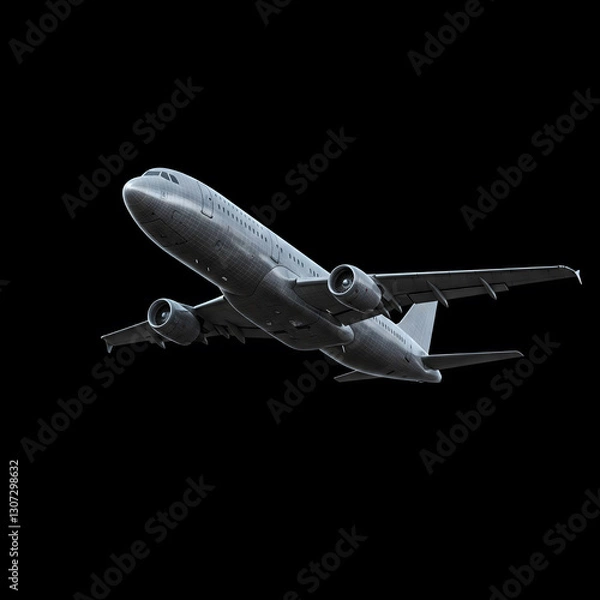 Fototapeta Realistic 3D rendering of a commercial airplane on a black background