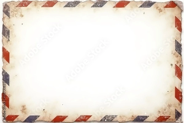 Fototapeta Vintage Airplane Mail Envelope with Red and Blue Stripes - Blank Inside
