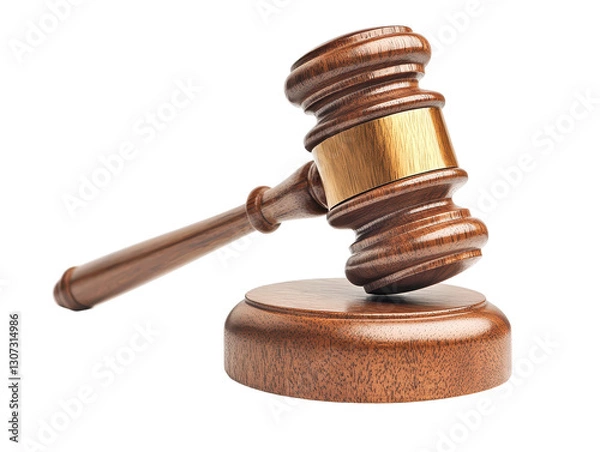 Obraz Isolated Wooden Gavel with Gold Band