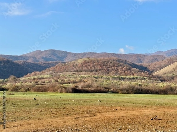 Fototapeta landscape with mountains and blue sky