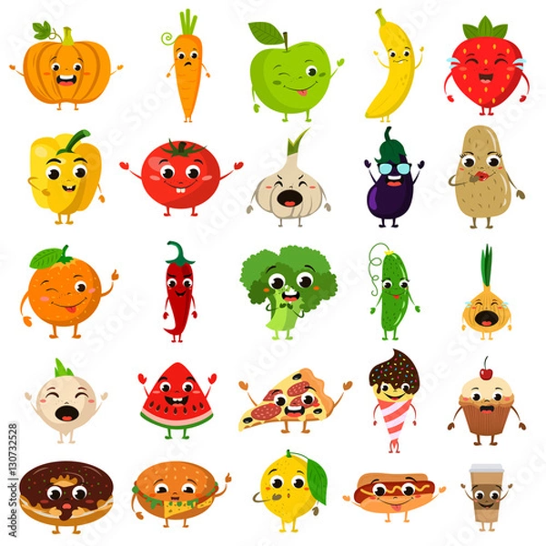 Obraz animated food flat icon set